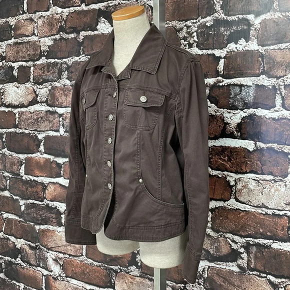 Live a Little Denim Jacket Buttons Brown Size Large L - Picture 5 of 17